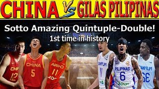 Gilas Pilipinas VS China4th Quarter GameSotto Nakakagulat na QuintupleDouble 1st time in history [upl. by Akerboom]