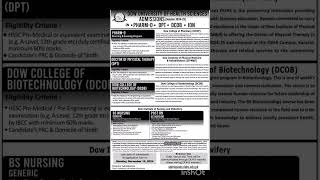 Dow university of Health Sciences Karachi admissions 202425 open duhs bsn dpt pharmacy [upl. by Eittik]