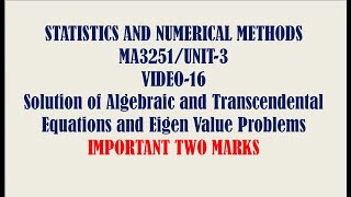 Statistics and Numerical Methods Unit3 2 MARKS  video15 [upl. by Nylaret809]