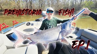 Fishing for GIANTS Snagging BIG Spoonbill Paddlefish on LIVESCOPE in Oklahoma New PB Ep 1 [upl. by Etak]