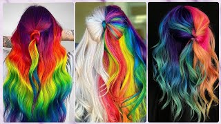 Attractive Pretty Rainbow Hair Color  color de cabello arcoiris [upl. by Assiral]