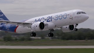 New Russian Irkut MC21 Narrowbody Airliner Makes First Flight – AINtv [upl. by Albertson]