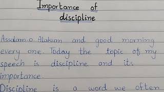 Importance of discipline speech in English Speech writing on importance of discipline Speech [upl. by Alahcim]