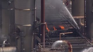 Fire burns at Marathon Galveston Bay refinery unit in Texas City [upl. by Anirazc]