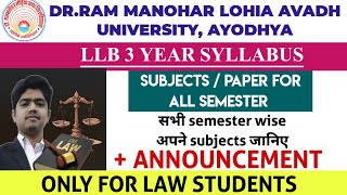 LLB SYLLABUS BY SHIKHAR  LLB SYLLABUS  DRRMLAU LLB ADMISSION  DRRMLAU LLB 35 YEAR SUBJECTS ✅ [upl. by Feledy]