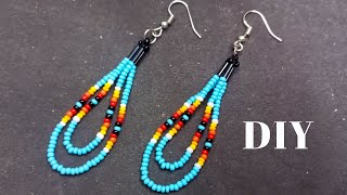 Beaded earringsLoop beaded earrings tutorial with Seed beads [upl. by Augustin871]