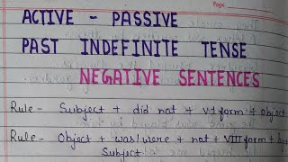 Active Se Passive voice Past Indefinite Tense Negative Sentence With Example [upl. by Aidyn]