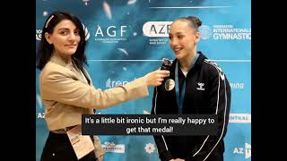 Kaylia Nemour 🇩🇿🇫🇷 🥇  Interview after winning Gold Uneven Bars  Baku World Cup 2024 [upl. by Reggis]