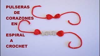 pulseras a crochet de corazones en espiral paso a paso  tutorial a ganchillo [upl. by Atenahs851]