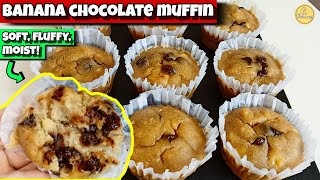 BANANA CHOCOLATE MUFFIN SOFT FLUFFY MOIST MUFFIN MUFFIN RECIPEBANANA RECIPE [upl. by Aziul783]