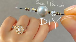 DIY Pearl Beaded Ring Tutorial  Seed Bead Ring Making Guide [upl. by Aelrac396]