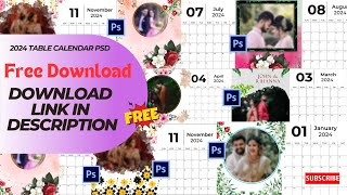 2024 Table Calendar PSD l Free Download l Photoshop l Calendar Design l New Year PSD l JNK Studio [upl. by Rusert]