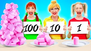 100 LAYERS FOOD CHALLENGE  Giant VS Tiny Food For 24 Hours by 123 Go CHALLENGE [upl. by Mazel]