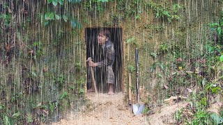 Building a dugout survival tunnel  Hide in a shelter during heavy rain  Solo Bushcraft Trip [upl. by Greenlee]