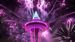 New Years Celebrations at Space Needle  New Year’s Fireworks  Downtown Seattle WA [upl. by Kenna919]