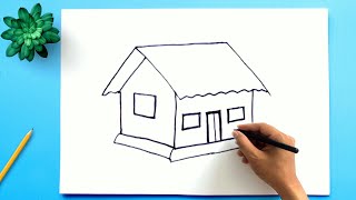 Simple House Drawing ✅ How to Draw a House step by step Easy [upl. by Steward]