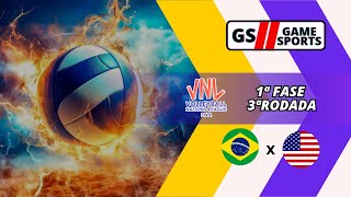 BRASIL X ESTADOS UNIDOS  NATIONS LEAGUE DE VÔLEI MASCULINO 2024  3ª RODADA  NARRAÇÃO AO VIVO [upl. by Komsa67]