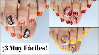 🔴 3 DECORACIONES de uñas de pies FÁCILES y BONITAS paso a paso  FLORES y MARIPOSAS 🦋 💐 [upl. by Eked904]