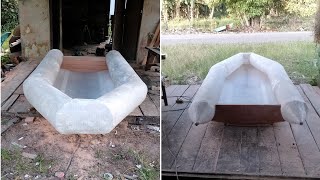 inflatable boat making from chicken wire net and fiberglass part 1 [upl. by Ailuj]