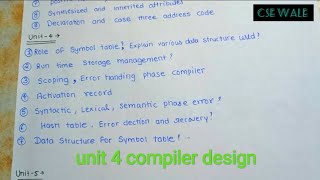 Compiler Design  unit 4 onesort important Questionsaktu all unitcse wale [upl. by Fast684]