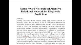 Stage Aware Hierarchical Attentive Relational Network for Diagnosis Prediction [upl. by Walt]