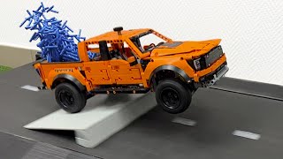 Ford F150 Raptor VS Ramps on Treadmill – Lego Technic CRASH Test [upl. by Anirdnajela915]