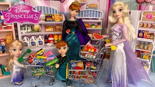 Elsa and Anna Supermarket Grocery Shopping  Miniature Foods [upl. by Obau920]