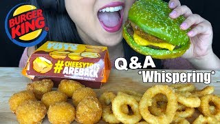 ASMR BURGER KING NIGHTMARE BURGER CHEESY TOTS  ONION RINGS Eating Sounds QampA Whispering ASMR Phan [upl. by Maeve364]