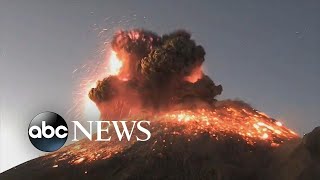 Volcanic eruption sends explosion of ash smoke into sky in Mexico  ABC News [upl. by Yednil]