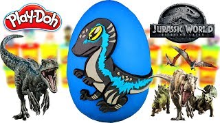 Huevo Sorpresa Gigante de Blue Velociraptor Bebe de Jurassic World 2 Plastilina Play doh Español [upl. by Eimorej366]