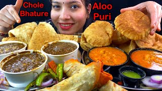 Eating Spicy🔥 Chole Bhature Aloo Ki Sabji Poori Spicy Veg Roll kaddu Ki khatti Meethi Sabji [upl. by Ynagoham646]