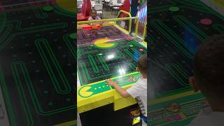 Mikey and Kambrie play PacMan air hockey pacman playdate arcade [upl. by Marentic]