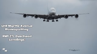 Heathrow Airport Overhead Landings from Myrtle Avenue LHR RWY 27L on NYE 2023 [upl. by Gilead]