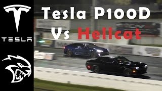 Tesla Model S P100D Vs Dodge Hellcat  Drag Race [upl. by Conte]