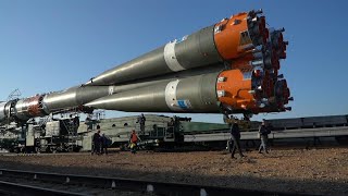 Soyuz MS24 mission space rocket taken to launchpad in Kazakhstan  AFP [upl. by Aicen]