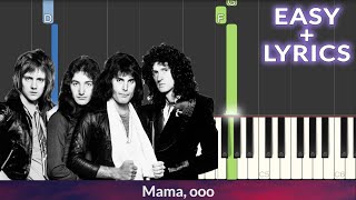 Queen  Bohemian Rhapsody EASY Piano Tutorial  Lyrics [upl. by Goulette]