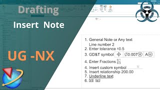 Siemens Unigraphics NX Drafting  How to Insert different type note [upl. by Ellesirg124]