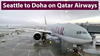 TRIP REPORT  Qatar Airways Economy  Seattle to Doha  Boeing 777200LR [upl. by Enitsej]