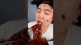 Fire Black Bean Noodles Spicy Seafood Octopus Sausage eating sounds Funny Mukbang shorts [upl. by Bobinette559]