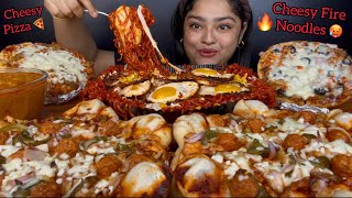 EXTREMELY CHEESY SPICY FIRE NOODLES WITH CHILLI OIL EGGS AND CHEESY MOMO PIZZA WITH CHICKEN PIZZA [upl. by Mycah]