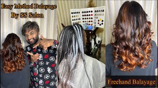 How to FREEHAND BALAYAGE for Dark Hair  Balayage Highlights for Dark Hair kamel Brown Balayage [upl. by Nive]