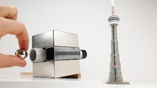 Magnetic Cannon VS CN Tower out of Magnetic Balls  Magnetic Games [upl. by Erot]