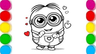 Cute Minion Drawing for kids Coloring amp Painting for kids and toddlers How to draw Colors [upl. by Euqirdor]