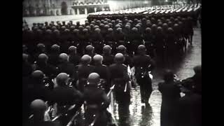 Soviet soldiers throw Nazi flags in front of Lenins mausoleum  1945 Victory parade [upl. by Nrubua]