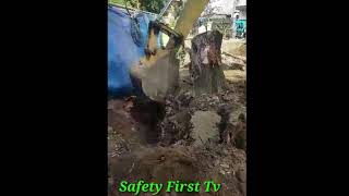 Uprooting Tree Stump using Backhoe  Safety First [upl. by Hoag]