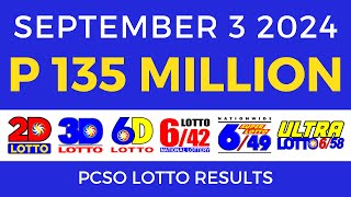 Lotto Result Today 9pm September 3 2024  PCSO Complete [upl. by Ennairoc156]