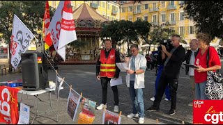 Grève nationale du 29 octobre 2024 contre le PLFSS  discours sur la place Garibaldi à Nice [upl. by Rbma159]