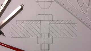 How to draw a bolt and nut in a sectional view [upl. by Innavoeg]