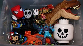 Box of Toys Action Figures Cars Dinosaurs Roblox and More [upl. by Holli]