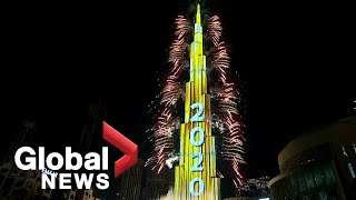 New Years 2020 Dubai puts on stunning fireworks show at worlds tallest building [upl. by Mead624]